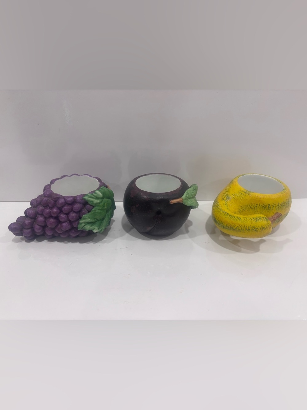 Set of 3 ceramic vintage fruit veg votive candle holders country kitchen motif